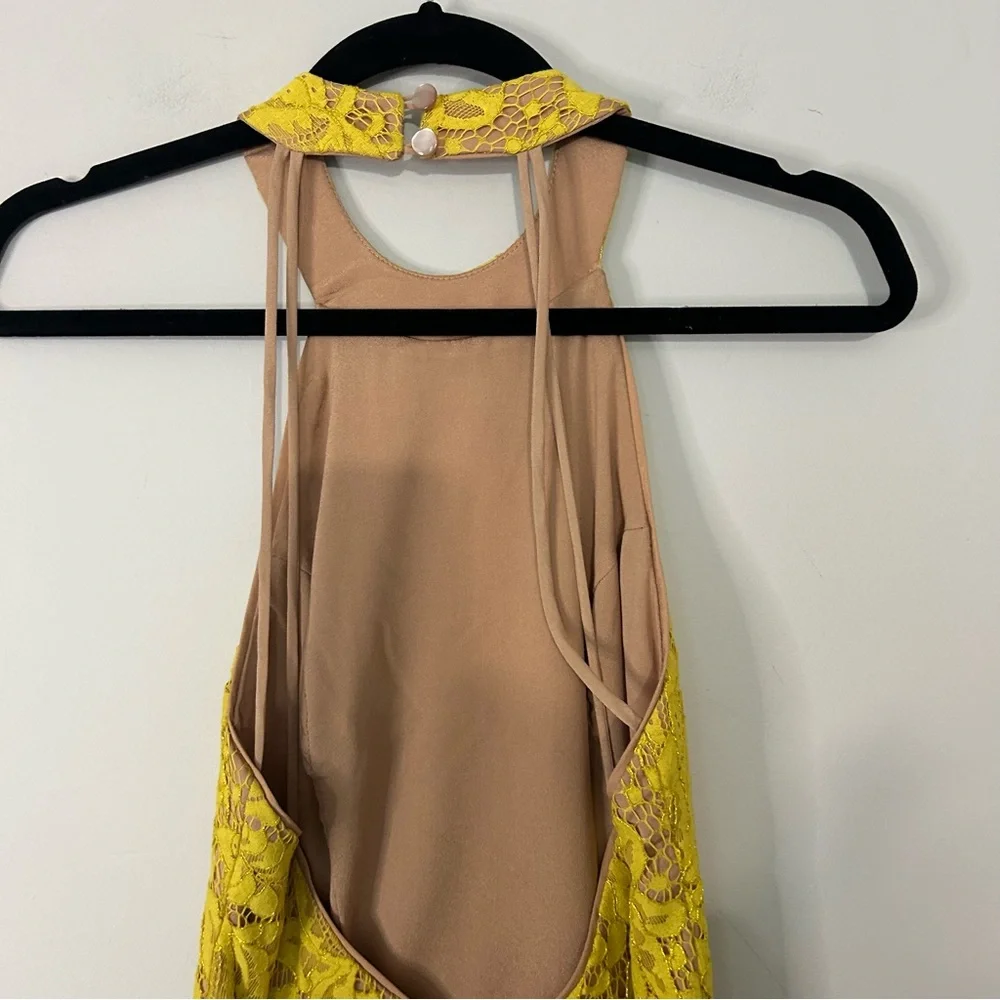 Dress The Population Angie Yellow Lace Halter Mini Dress - Picture 7 of 9